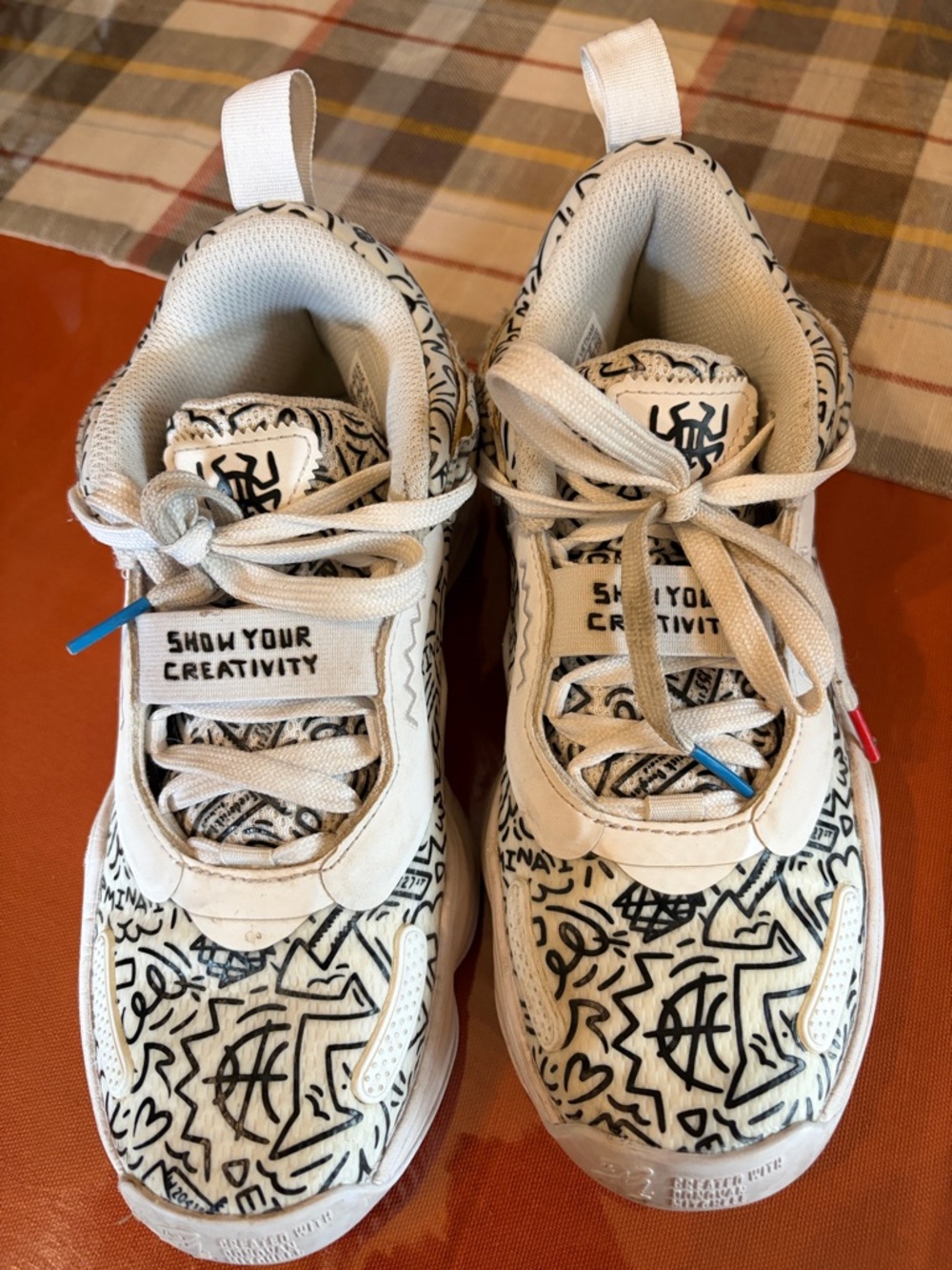 adidas Kids Cream/White Sneakers with Black Doodle Print